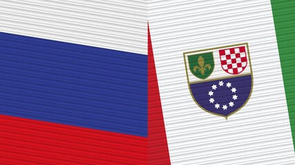 Bosnia and Herzegovina Federation and Russia Two Half Flags Together Fabric Texture Illustration