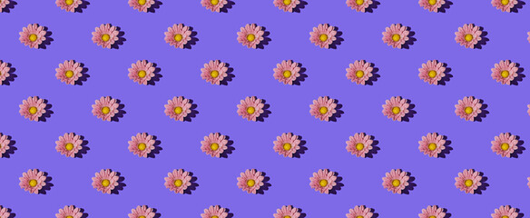 Pattern of pink  flower on purple pastel background