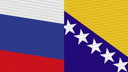 Bosnia and Herzegovina and Russia Two Half Flags Together Fabric Texture Illustration