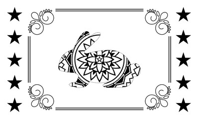 Adult coloring book,page a cute rabbit for relaxing.Zen art style illustration