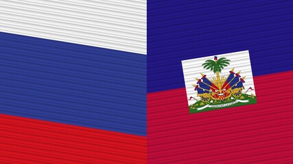Haiti and Russia Two Half Flags Together Fabric Texture Illustration