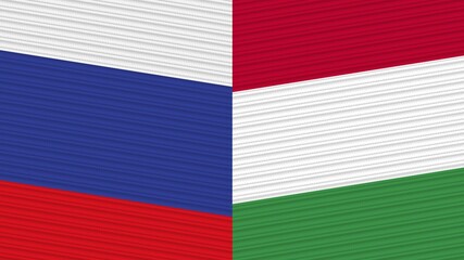 Hungary and Russia Two Half Flags Together Fabric Texture Illustration