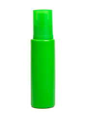 Green spray bottle isolated on the white background