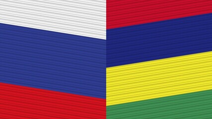 Mauritius and Russia Two Half Flags Together Fabric Texture Illustration