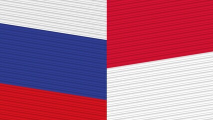 Monaco and Russia Two Half Flags Together Fabric Texture Illustration