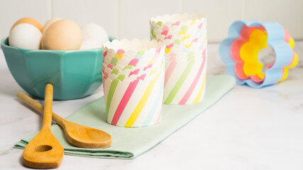 Items for making desserts in the home kitchen. Image with selective focus