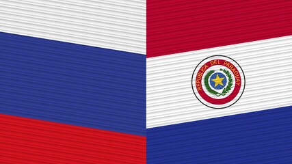 Paraguay and Russia Two Half Flags Together Fabric Texture Illustration