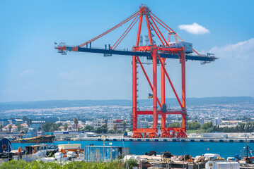 Ship to shore container crane in cargo terminal of Limassol port, Cyprus
