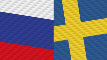 Naklejka premium Sweden and Russia Two Half Flags Together Fabric Texture Illustration