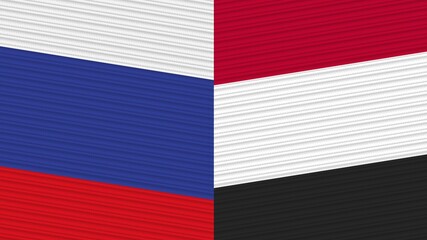 Yemen and Russia Two Half Flags Together Fabric Texture Illustration