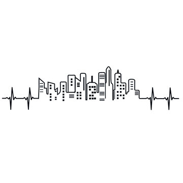 City pulse concept with cardiogram and skyscrapers skyline
