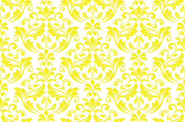 Wallpaper in the style of Baroque. Seamless vector background. White and yellow floral ornament. Graphic pattern for fabric, wallpaper, packaging. Ornate Damask flower ornament