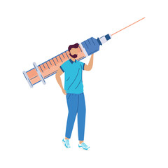 man lifting syringe