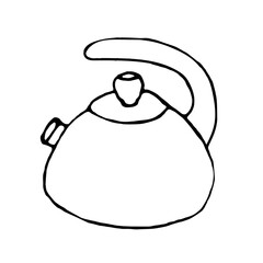 Doodle teapot with lid on white background.Vector teapot can be used for kitchen,cooking, table designs, textiles.