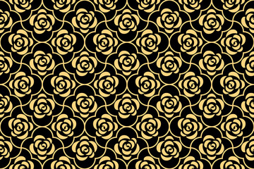 Flower geometric pattern. Seamless vector background. Gold and black ornament