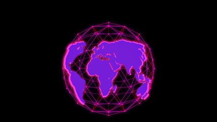 Big data 3d Earth. World map surrounding globe rotating. Plexus News logo