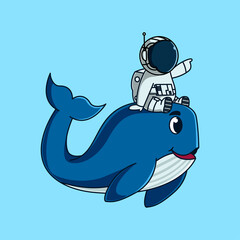 Cute astronaut with cute whale. cute mascot cartoon vector illustration. Flat Cartoon Style