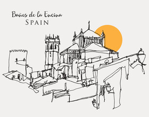 hand drawn sketch illustration of Banos de la Encina in Andalucia, Spain