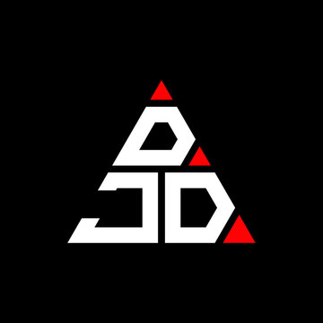 DJD triangle letter logo design with triangle shape. DJD triangle logo design monogram. DJD triangle vector logo template with red color. DJD triangular logo Simple, Elegant, and Luxurious Logo. DJD 