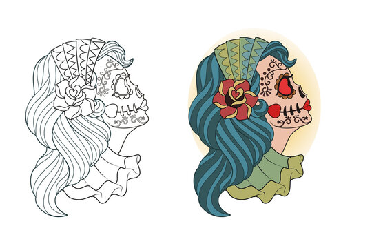 gypsy tattoo outline art ideas skull woman 올드스쿨 문신도안 건대타투