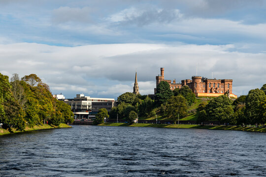 UK, Scotland, Inverness, Clouds over River Ness with Inverness Castle in background