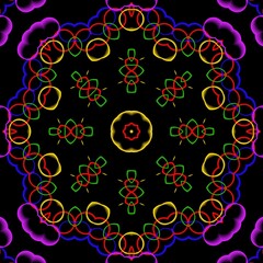 Mandala pattern design with black background.