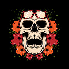 skull with flower vibes illustration T shirt design