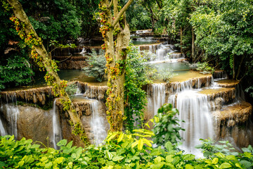 Naklejka na ściany i meble Khuean Srinagarindra National Park, Huay Mae Khamin Waterfalls, in Kanchanaburi, Thailand