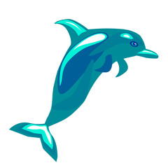An attractive, bright dolphin isolated on a white background.Vector illustration.The mammal can be used in textiles,summer designs,postcards, banners.