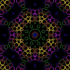 Colourful floral pattern design with black background.