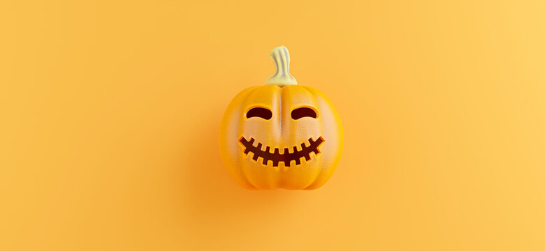 pumpkin emoticon smile with halloween concept on orange background.