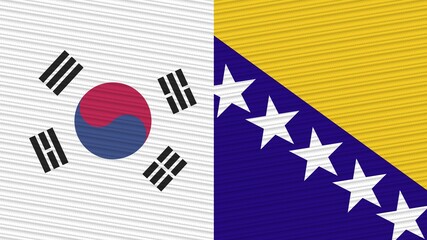 Bosnia and Herzegovina and South Korea Two Half Flags Together Fabric Texture Illustration