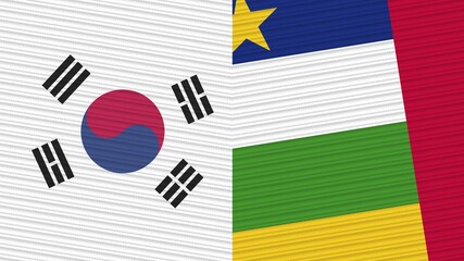 Central African Republic and South Korea Two Half Flags Together Fabric Texture Illustration