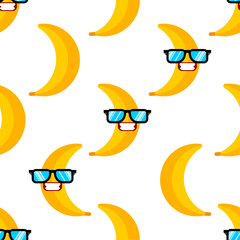 Banana with glasses pattern seamless. Banana cool background