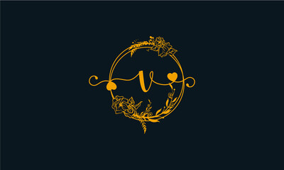 Fototapeta na wymiar Letter V Minimalist Floral logo design template 