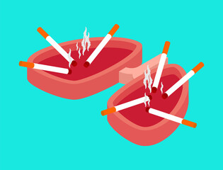 Ashtray lungs and cigarette butts. vector illustration