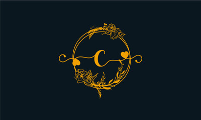 Letter C Minimalist Floral logo design template
