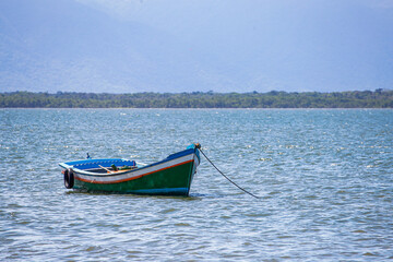 Fototapeta na wymiar barco de pesca amarrado na beira do mar