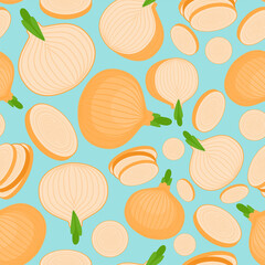 Onion pattern seamless. Bulb and slice background. Vegetable texture