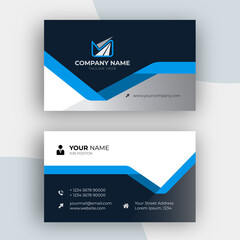 Naklejka premium Modern-corporate-black-blue-details-business-card-template