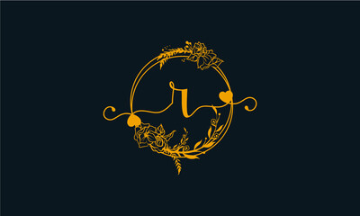 Letter R Minimalist Floral logo design template
