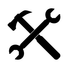 Tool line icon set symbol vector on white background. 
Hummer icon conception with spanner icon, tools icon.