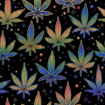 seamless illustration of multicolored rainbow plant leaves