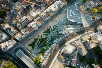 Aerial view Nicosia cityscape the capital city of Cyprus and Eleftheria square with modern futuristic architecture.