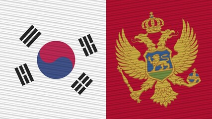 Montenegro and South Korea Two Half Flags Together Fabric Texture Illustration