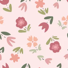 Acrylic prints Floral pattern Cute childish seamless pattern with flowers and leaves. Creative children texture for fabric, wrapping, textile, wallpaper. Vector background with hand drawn flowers in simple scandinavian style.