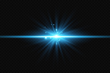 Glow effect. Blue glowing particles, stars, lasers. Vector illustration.