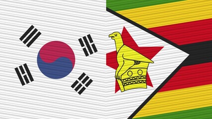 Zimbabwe and South Korea Two Half Flags Together Fabric Texture Illustration