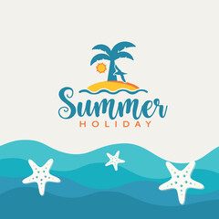 Fototapeta na wymiar Summer holiday card vector design on tropical background.