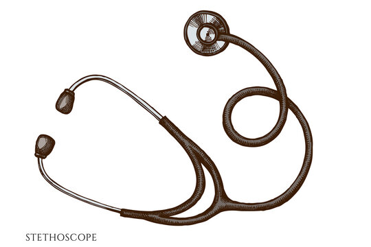 Vector Set Of Hand Drawn Colored Stethoscope